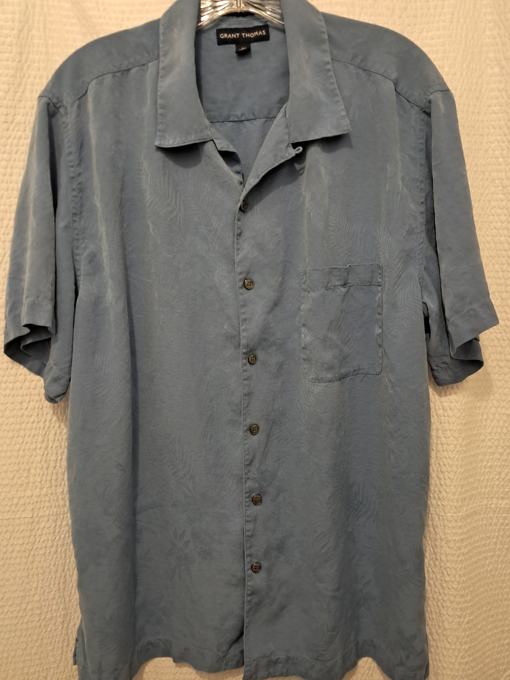 Grant Thomas Relaxed Short-Sleeve Button-Down Shirt - Dusty Blue - Silk